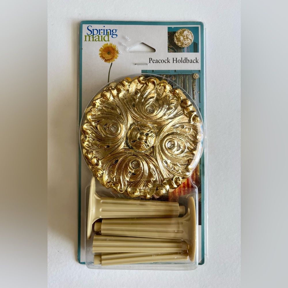 Spring Maid Peacock Curtain/Drapery Gold tone Holdbacks - Set of 2 NIB